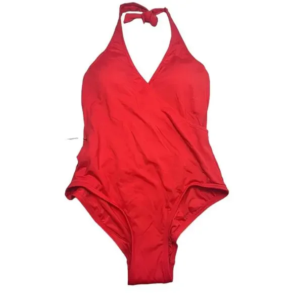 Michael Kors Wrap Front Halter 1-piece Swimsuit | Ruby Red, Sz 10 - Picture 5 of 5